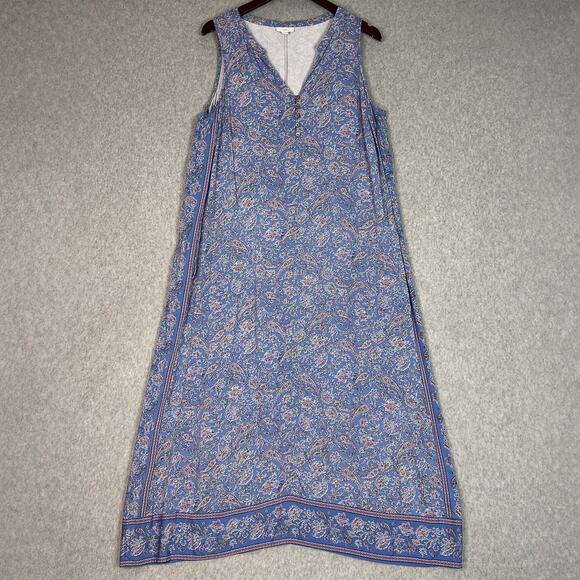 J. jill Border Print Maxi Dress In Clear Blue Gentle Paisley Border Size Large - Picture 2 of 9
